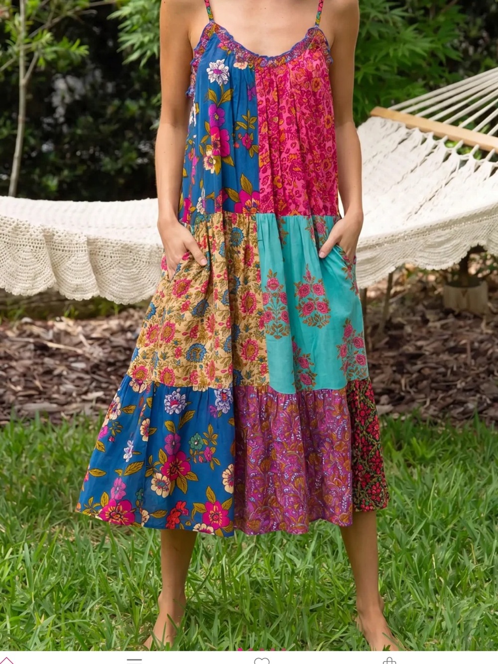 NWT NATURAL LIFE HARLEY DRESS MED Boho Patchwork Floral Midi Dress Pink & Teal
